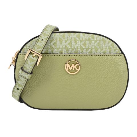 Michael Kors JET SET GLAM荔枝紋拉鍊斜背圓餅包-鼠尾草綠