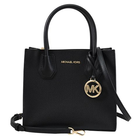 MICHAEL KORS MERCER 素面荔枝紋手提兩用包.黑