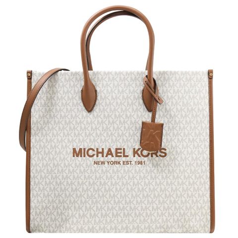 Michael Kors MIRELLA 經典印花拼皮兩用大托特包.白/咖