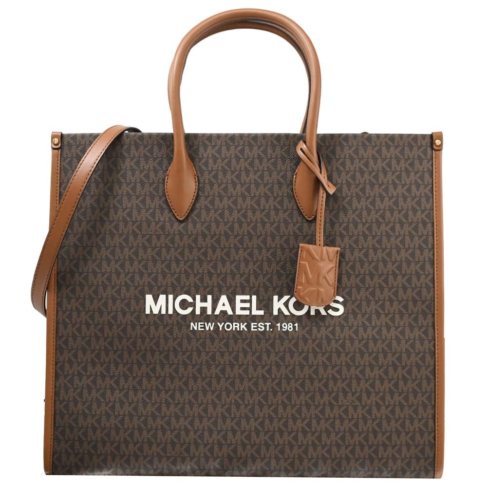 Michael Kors  MIRELLA 經典印花拼皮兩用大托特包.深咖