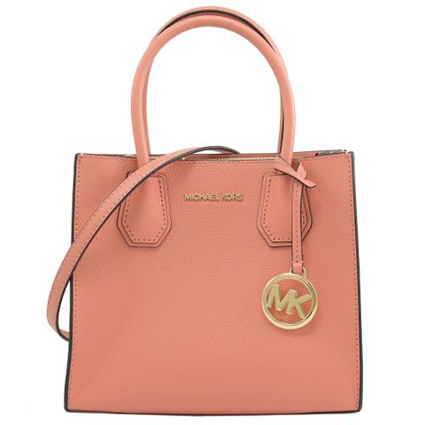 Michael Kors MERCER 素面荔枝紋手提兩用包.玫粉