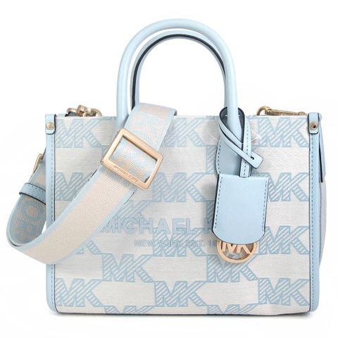 MICHAEL KORS MIRELLA 威尼斯藍色緹花Logo寬背帶兩用包(小)