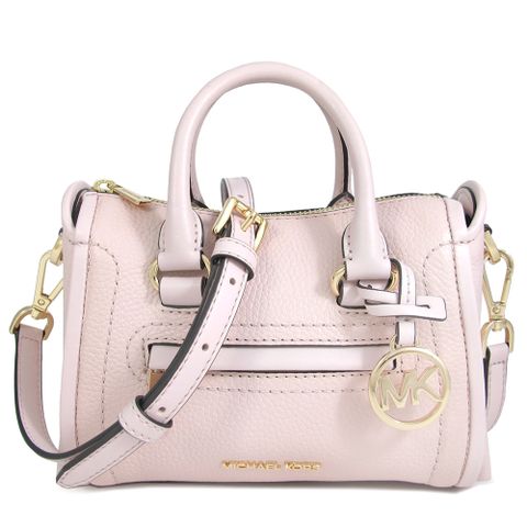 MICHAEL KORS CARINE 金字大圓標Logo裸膚粉色鵝卵石紋皮革小兩用包