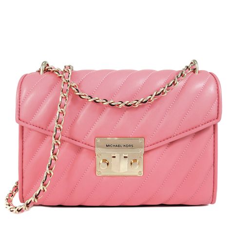 MICHAEL KORS ROSE 金鎖頭西柚粉色绗縫仿生羊皮鏈帶兩用包