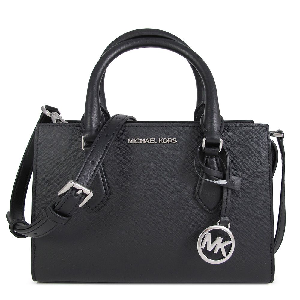 Michael Kors  SHEILA 銀字圓標Logo黑色防刮三層兩用斜背包