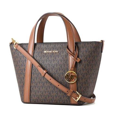 MICHAEL KORS PRATT 緹花LOGO防刮手提/斜背二用包-焦糖色/小