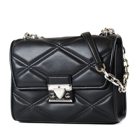 MICHAEL KORS SERENA 菱格紋翻蓋鍊帶肩背/斜背二用包-銀釦黑/中 
