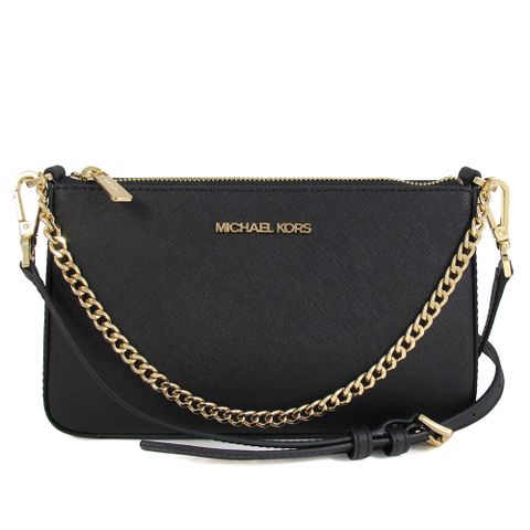 MICHAEL KORS JET SET TRAVEL 金字LOGO黑色防刮皮革兩用包