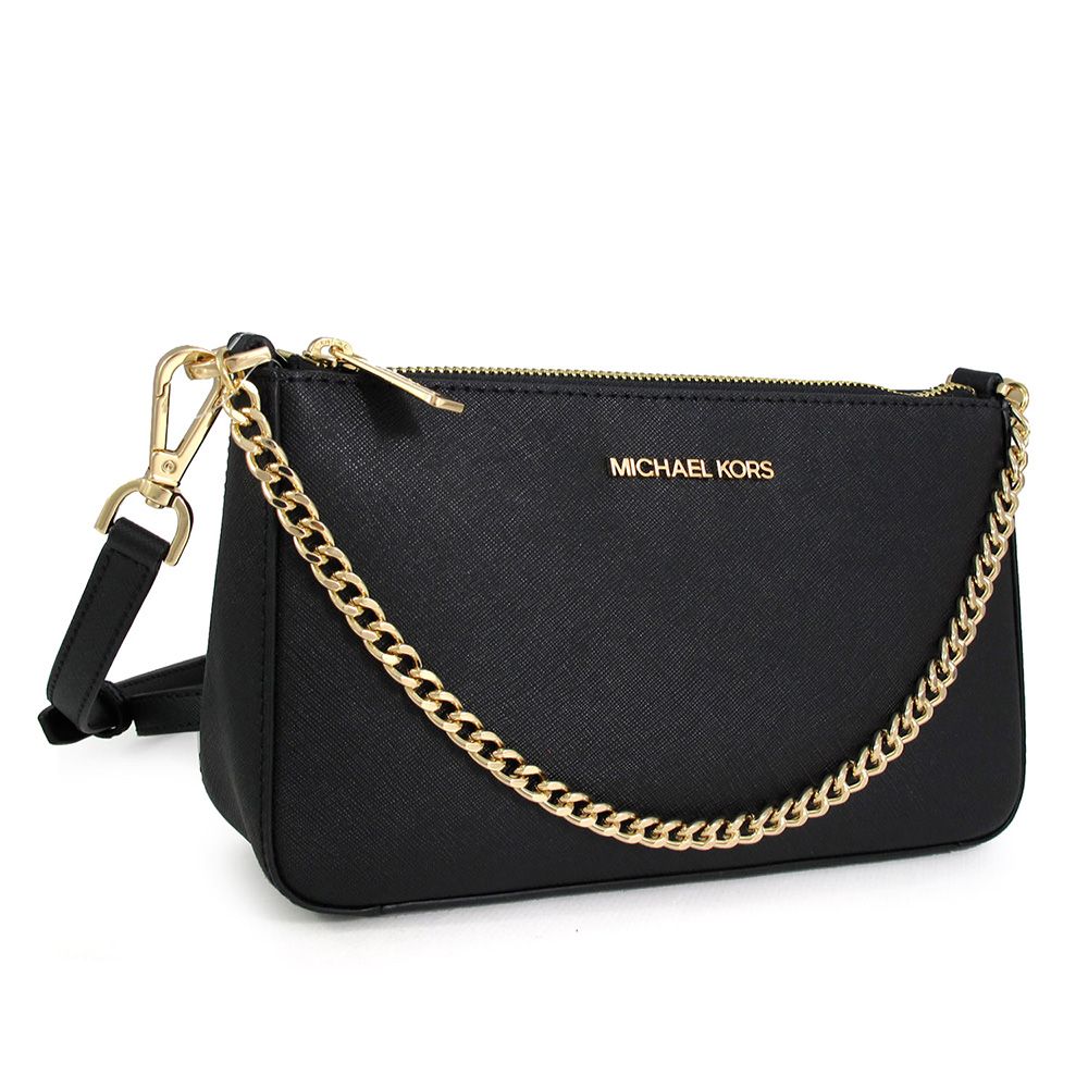 Michael Kors  JET SET TRAVEL 金字LOGO黑色防刮皮革兩用包