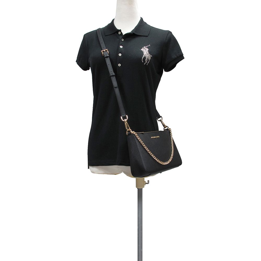 Michael Kors  JET SET TRAVEL 金字LOGO黑色防刮皮革兩用包