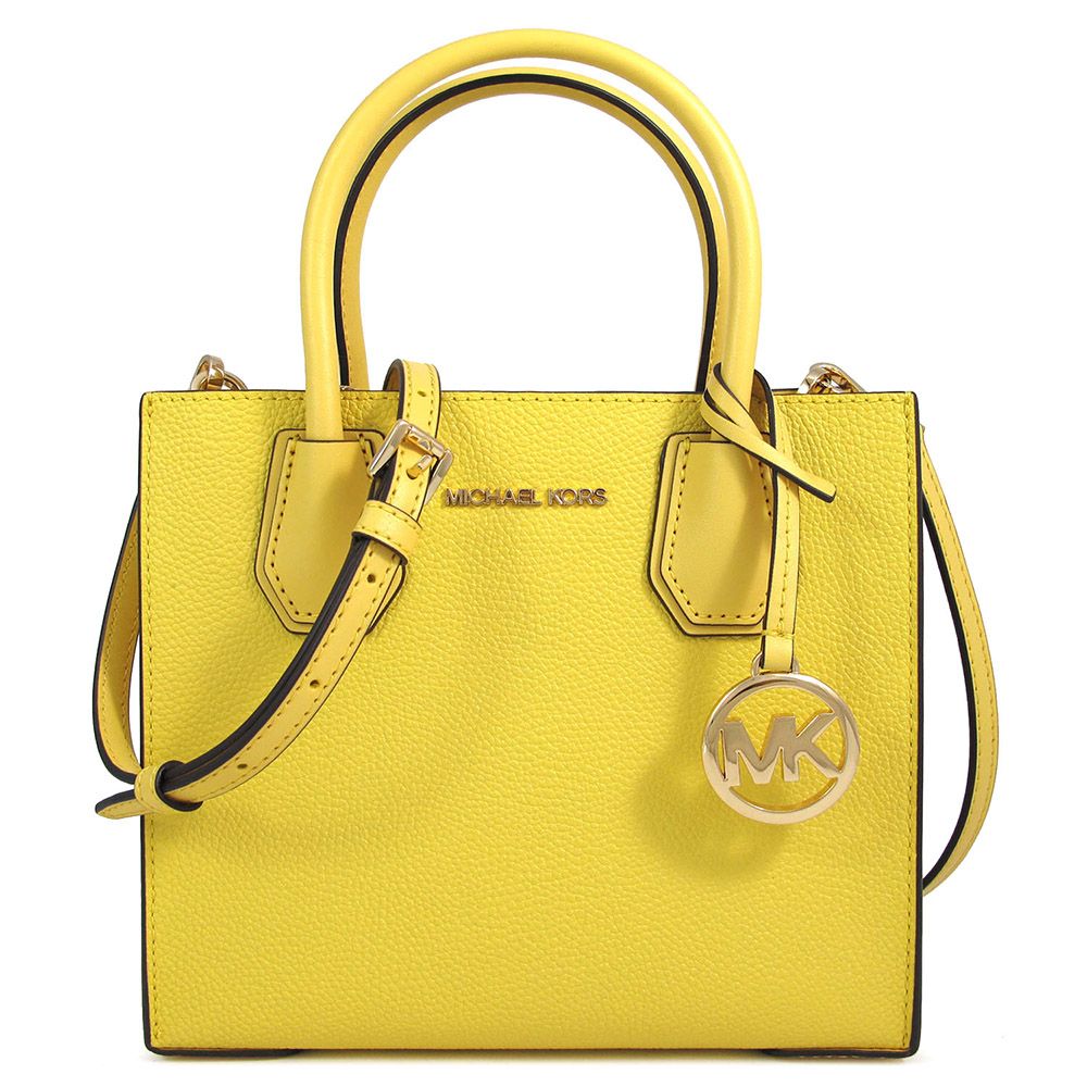 Michael Kors  MERCER 金色Logo水仙黃色鵝卵石紋皮革三層兩用包