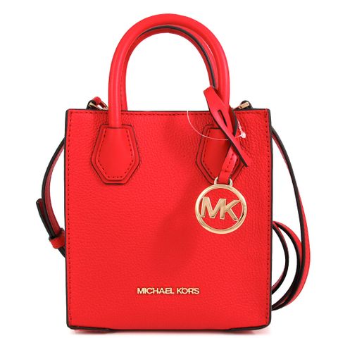 MICHAEL KORS MERCER 金字LOGO西班牙紅色荔枝紋皮革迷你兩用包