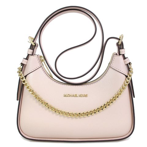 MICHAEL KORS WILMA 金字Logo裸膚粉色防刮皮革金鏈肩斜兩用牛角包(小款)