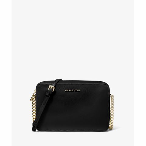 【Michael Kors】Jet Set 防刮皮革斜背/側背兩用方包(黑)