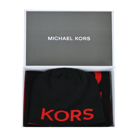 Michael Kors MK簡寫LOGO配色針織毛帽/圍巾禮盒-黑