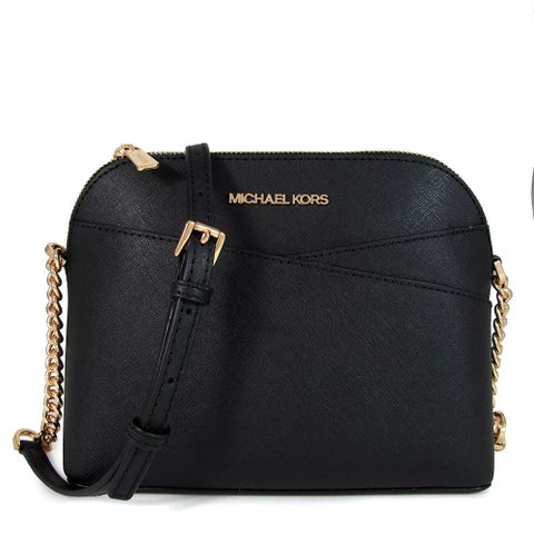 MICHAEL KORS JET SET TRAVEL 金字LOGO防刮黑色皮革貝殼斜背包