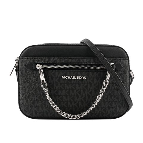 Michael Kors 銀字滿版塗層帆布附鏈帶前口袋方包(黑色) 35S1STTC9B BLACK