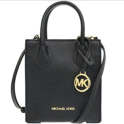 Michael Kors MERCER 迷你金標LOGO荔枝皮琴譜包斜背包 黑色