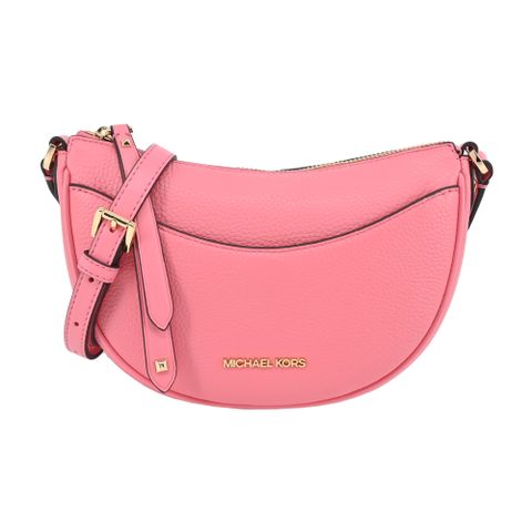 MICHAEL KORS DOVER荔枝紋半月斜背包-柚粉