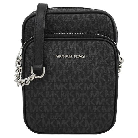 MICHAEL KORS Jet Set Travel 滿版印花拉鍊斜背包.黑灰