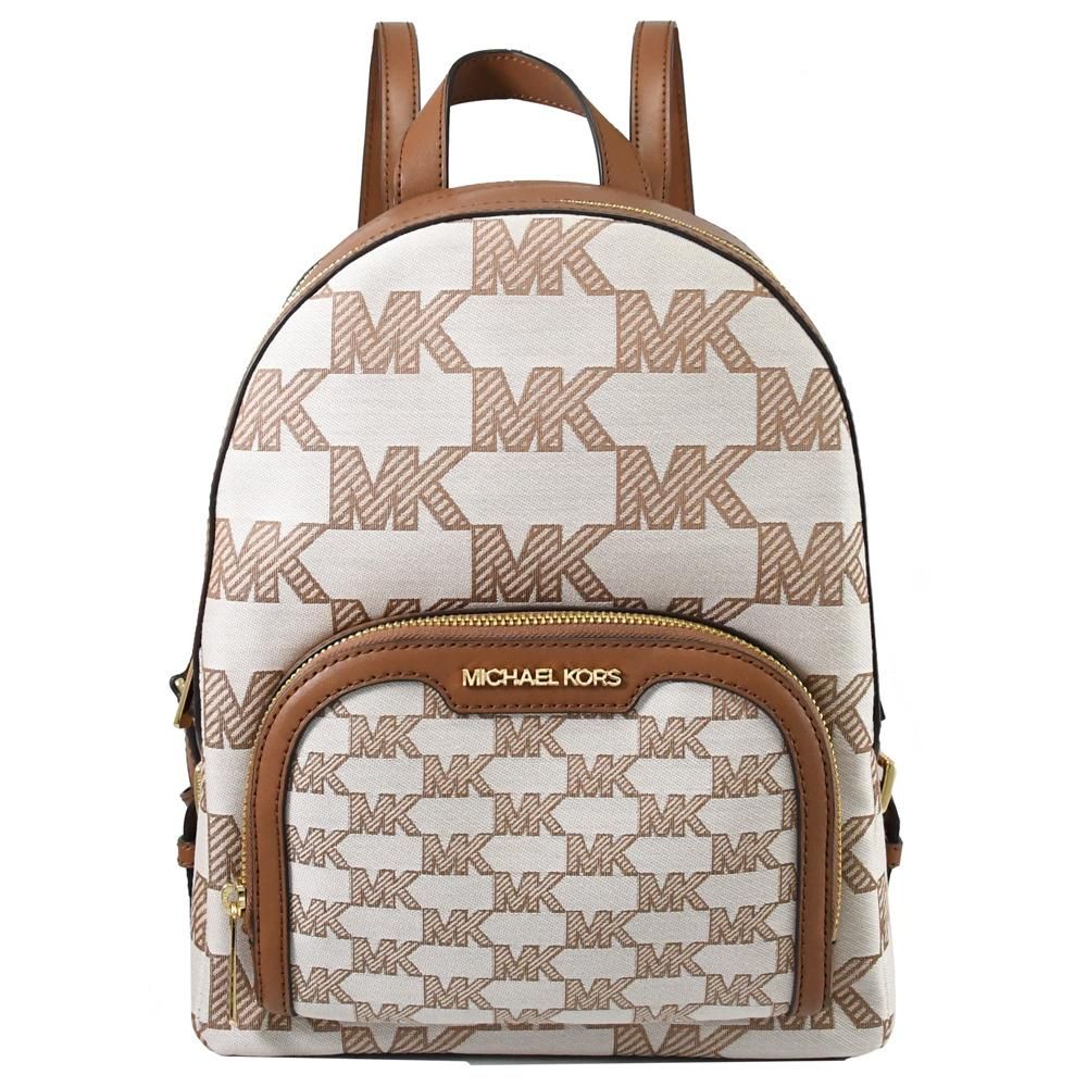 Michael Kors  JAYCEE 經典MK緹花雙層後背包.米/咖 中