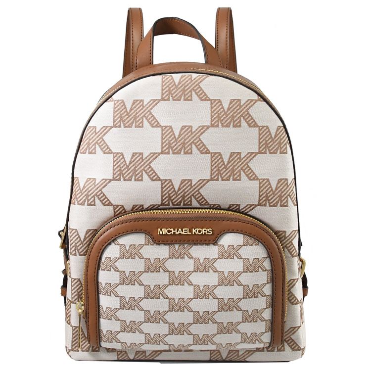 Michael Kors  JAYCEE 經典MK緹花雙層後背包.米/咖 中