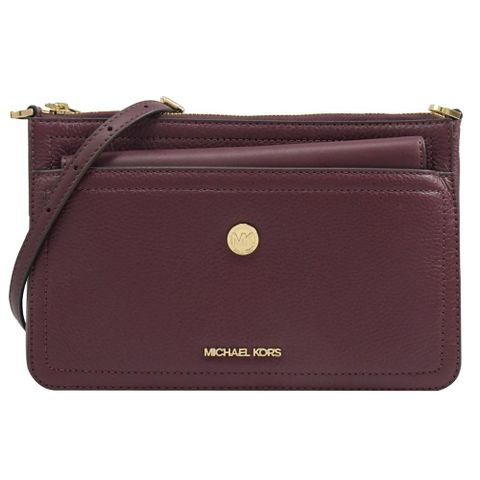 MICHAEL KORS MAISIE 素面皮革三用手拿/斜背包.酒紅
