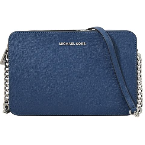 MICHAEL KORS JET SET 荔枝紋經典鍊條斜背方包.海藍