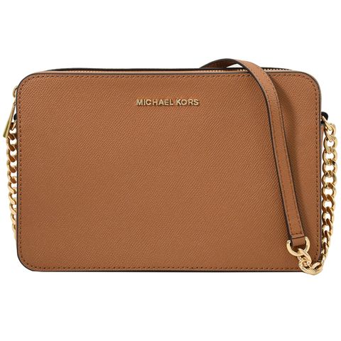 MICHAEL KORS JET SET 荔枝紋經典鍊條斜背方.咖
