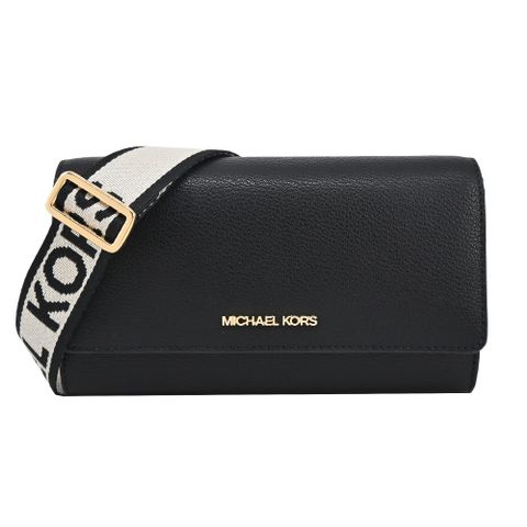 MICHAEL KORS JET SET荔枝皮壓釦寬背袋WOC斜背包-黑