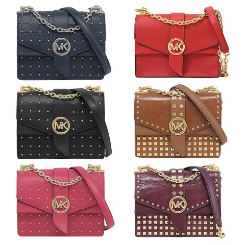 MICHAEL KORS Greenwich 金屬轉釦小鉚釘鍊帶斜背包