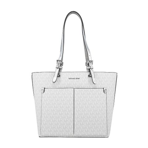 Michael Kors JET SET滿版PVC前雙口袋托特包-中/銀白