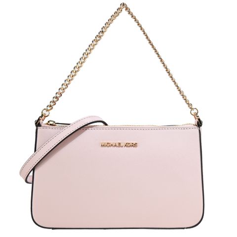 MICHAEL KORS 金字側鍊防刮斜背包-胭脂粉