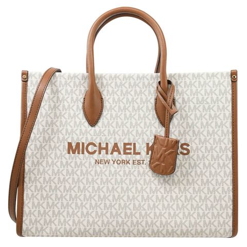 Michael Kors 【福利品】 MIRELLA 經典印花拼皮兩用托特包.白咖