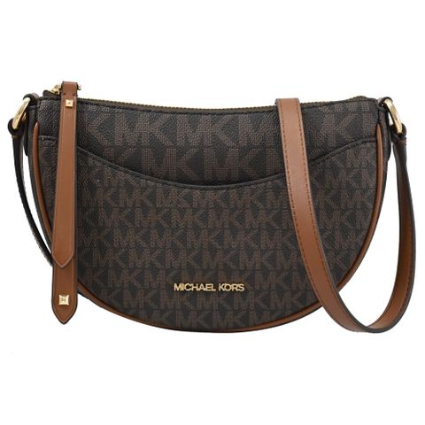 MICHAEL KORS DOVER 印花皮革斜背半月包.深咖