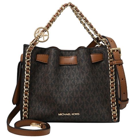 MICHAEL KORS MINA 印花皮革皮穿鏈造型兩用包.深咖
