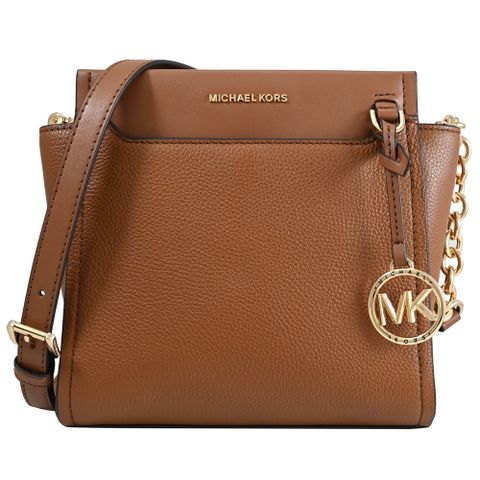 Michael Kors GRAHAM 浮雕LOGO皮革斜背包.咖