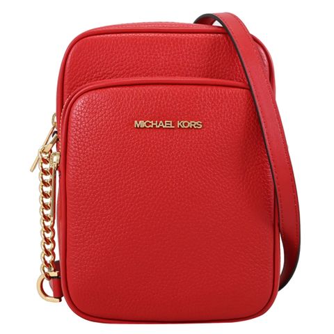 MICHAEL KORS Jet Set Travel 經典荔枝皮革拉鍊斜背方包.紅