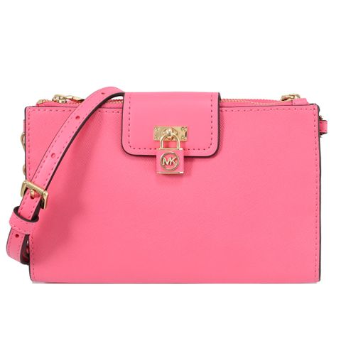 MICHAEL KORS RUBY 鎖頭釦飾雙層拉鍊斜背包.玫瑰粉