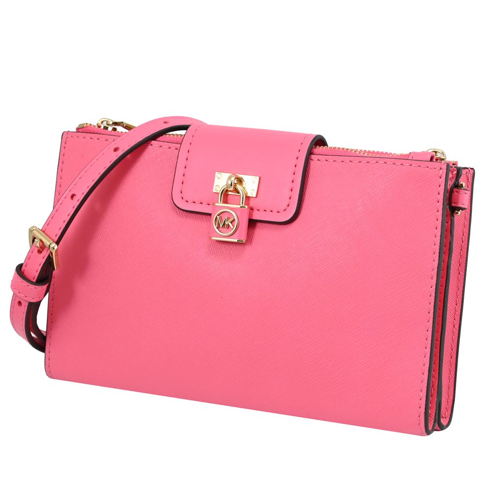 Michael Kors RUBY 鎖頭釦飾雙層拉鍊斜背包.玫瑰粉