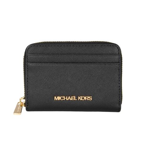 Michael Kors 防刮皮革拉鍊卡片零錢包(黑色)