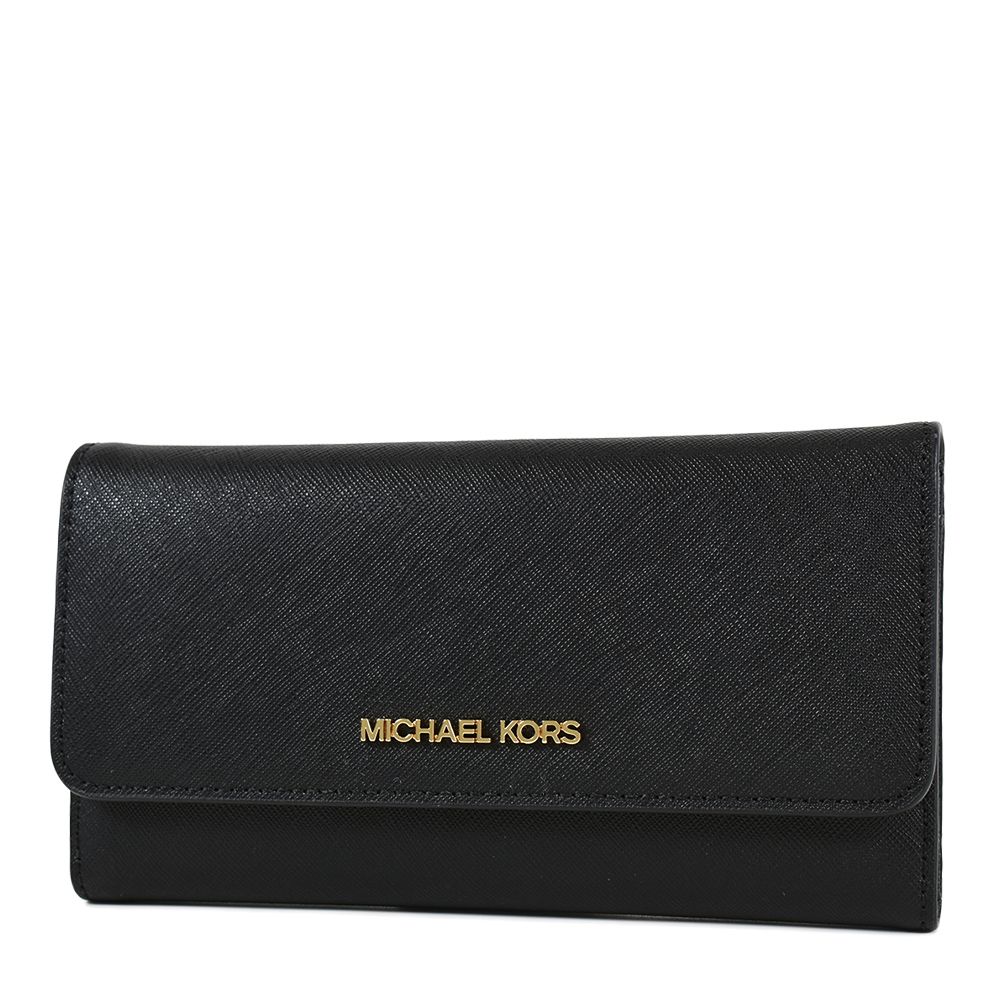 Michael Kors  金字小LOGO素面防刮皮革三折長夾-黑色