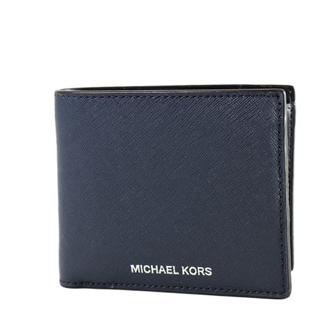 Michael Kors 男款 燙印LOGO防刮皮革零錢袋短夾-海軍藍