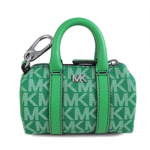 MICHAEL KORS GIFTING 銀字MK棕梠綠色防刮滿版迷你波士頓小物包