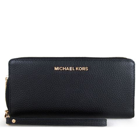 Michael Kors JET SET TRAVEL 黑色金字LOGO鵝卵石紋全皮革手提式長夾