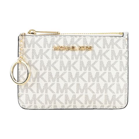 Michael Kors JET SET滿版卡片夾層鑰匙零錢包-米白/棕