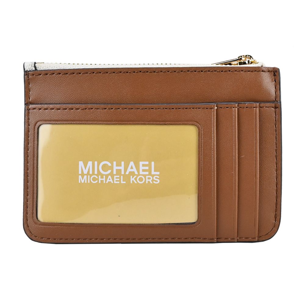 Michael Kors  JET SET滿版卡片夾層鑰匙零錢包-米白/棕