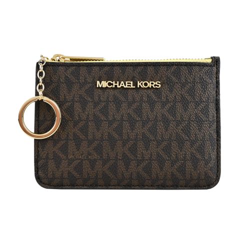 Michael Kors JET SET滿版卡片夾層鑰匙零錢包-咖/黃