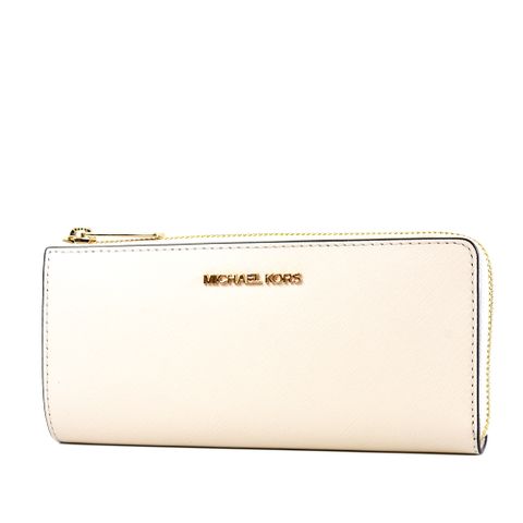 MICHAEL KORS 專櫃款 防刮十字紋L型拉鍊長夾-奶白色