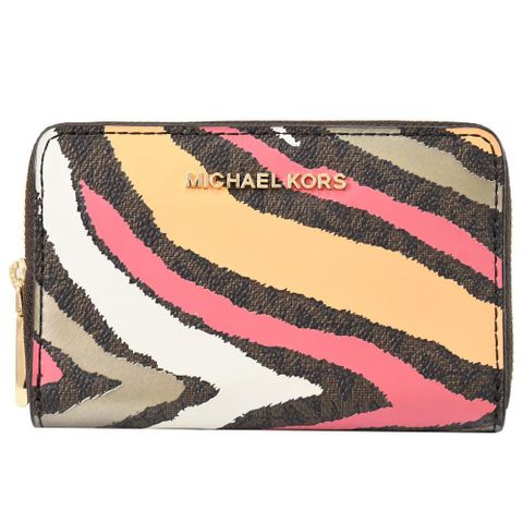 Michael Kors Jet Set 彩色印花拉鍊卡片零錢包.深咖